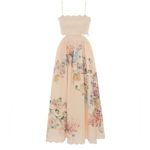 Zimmermann Halliday Scallop Floral Midi Dress, Size 0